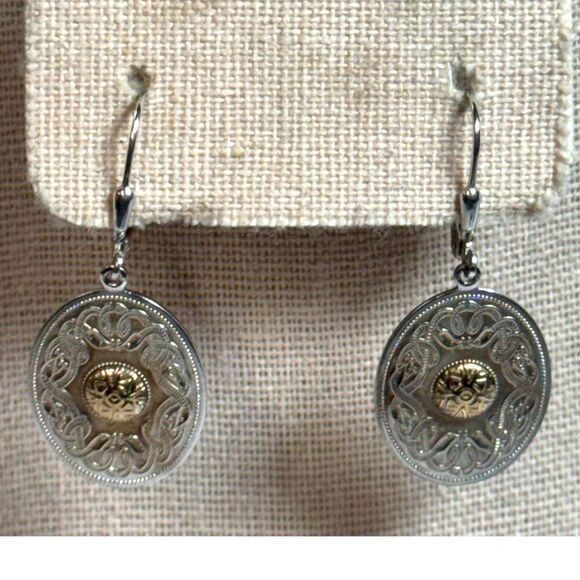 Celtic Warrior Sterling with 18k Bead Earrings Ardagh Chalice Shield Luer Back - Picture 2 of 6